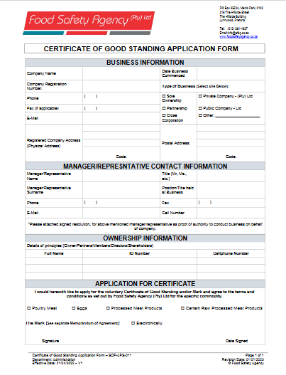 Certificate of Good Standing